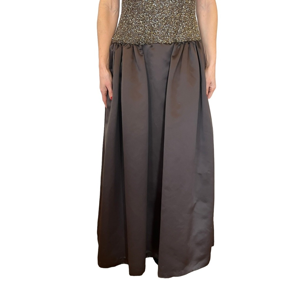 BOB MACKIE WOMEN VINTAGE 80'S SLEEVELSS BROWN BEADED SATIN BALL EVENING GOWN S/M - Picture 5 of 11